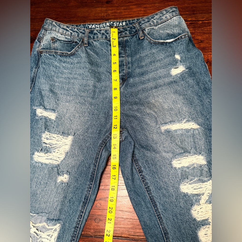 Vanilla Star 90s Boyfriend Jeans Distressed High Rise Button Fly Size 13 - Picture 12 of 14